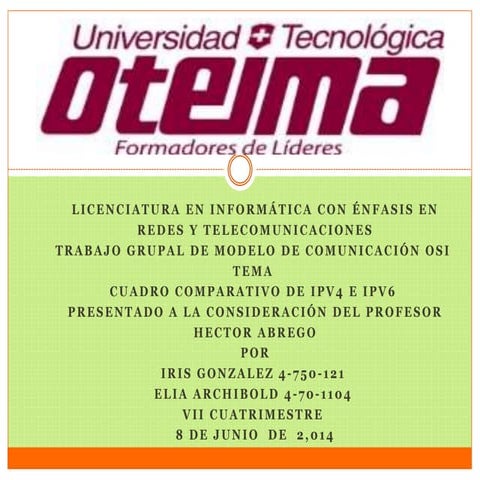 Cuadro comparativo  Grupal de IPv4 e  IPv6.