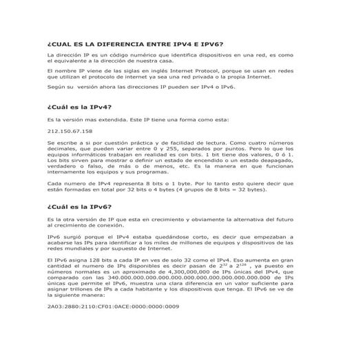 Cual es la diferencia entre ipv4 e ipv6