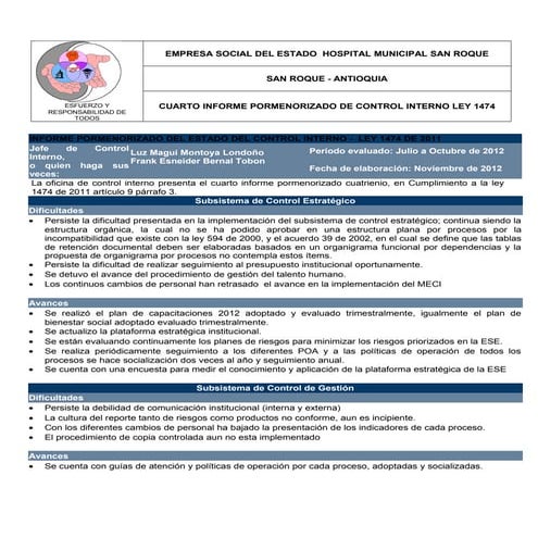 Informe de auditoria control interno | PDF