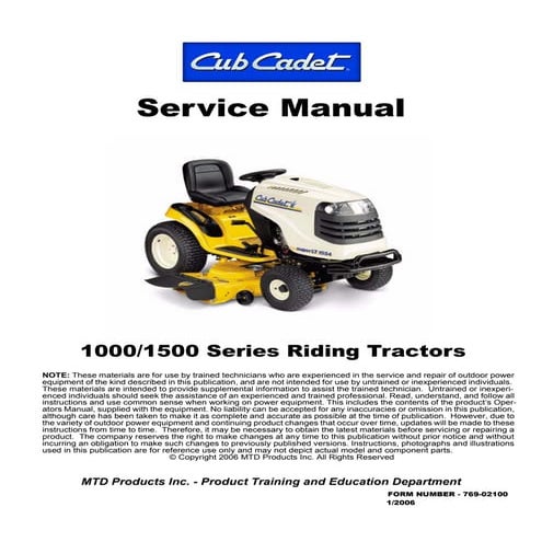 Cub cadet 1515 lawn tractor service repair manual | PDF