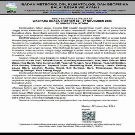 Peringatan cuaca extrem di wilayah provinisi sumut