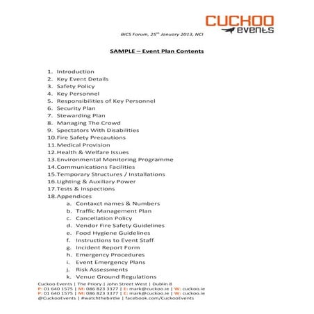 Cuckoo events   bics 2013 - sample event management plan contents 2