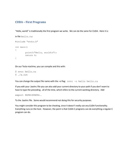 CUDA First Programs: Computer Architecture CSE448 : UAA Alaska : Notes