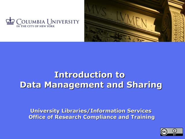 Introduction to Data Management and Sharing
