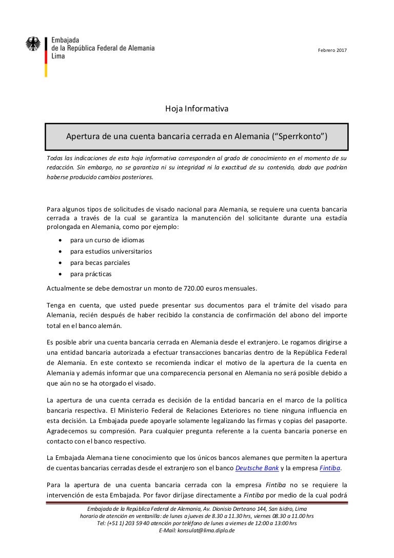 Cuenta Bancaria Cerrada Sperrkonto En Alemania