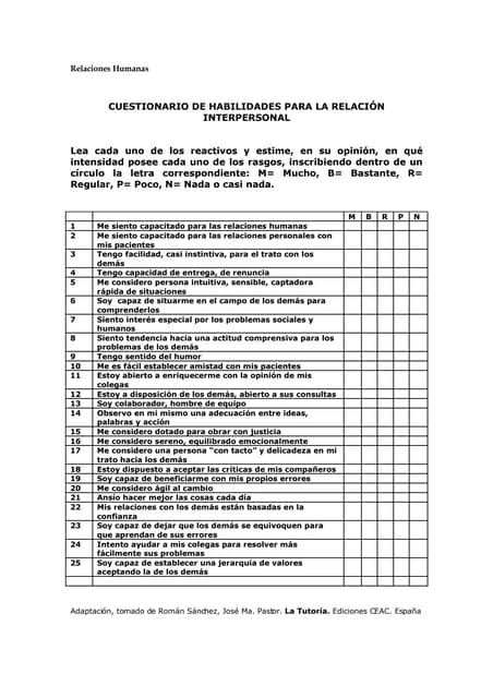 CUESTIONARIO DE EVALUACIÓN DE RELACIONES INTERPERSONALES | PDF