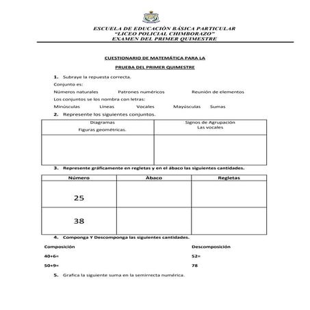 Cuestionario 1 er quimestre matemàtica