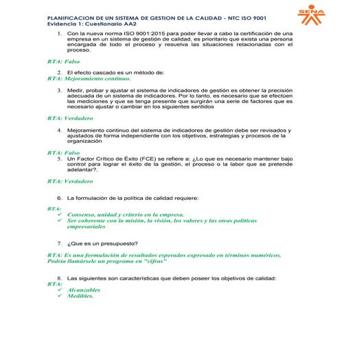 Cuestionario AA2 planificacion de un sistema de gestion de la calidad - ntc i...