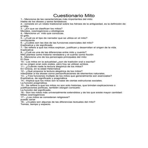 Cuestionario del mito
