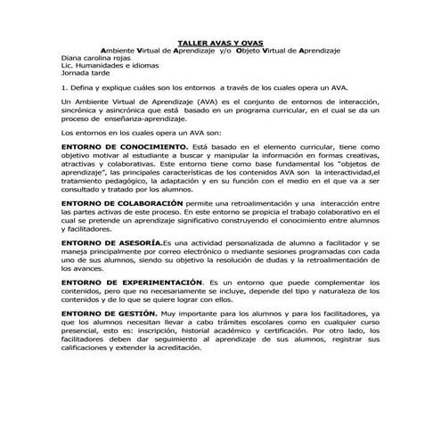 Cuestionario avas y ovas. diana rojas