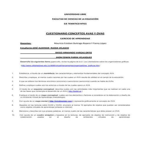 Cuestionario sobre avas y ovas