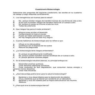 Cuestionario biotecnología