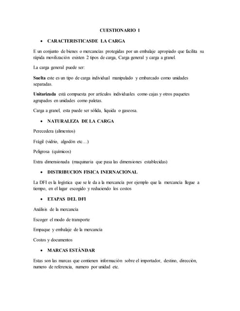 Cuestionario caracteristicas y naturaleza de la carga