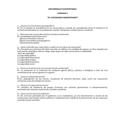 Cuestionario de apoyo desarrollo sustentable unidad 5
