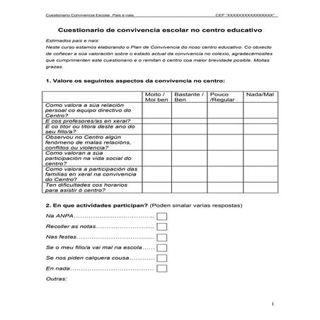 Cuestionario De Convivencia Pais