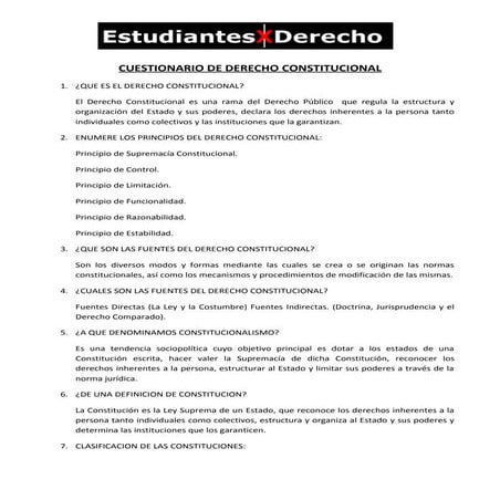 Cuestionario de derecho constitucional | DOC