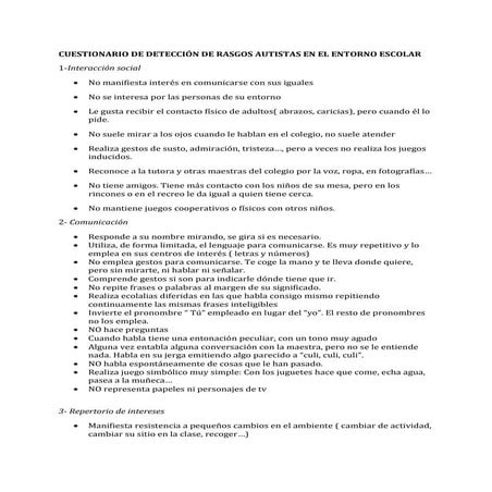 Cuestionario de detección de rasgos autistas en el entorno escolar