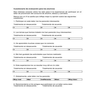 Cuestionario de evaluación para los...