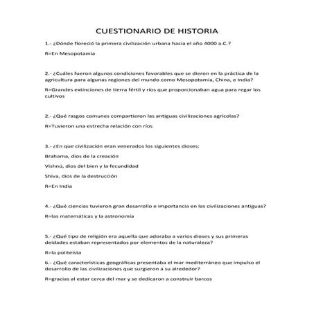 Cuestionario de historia