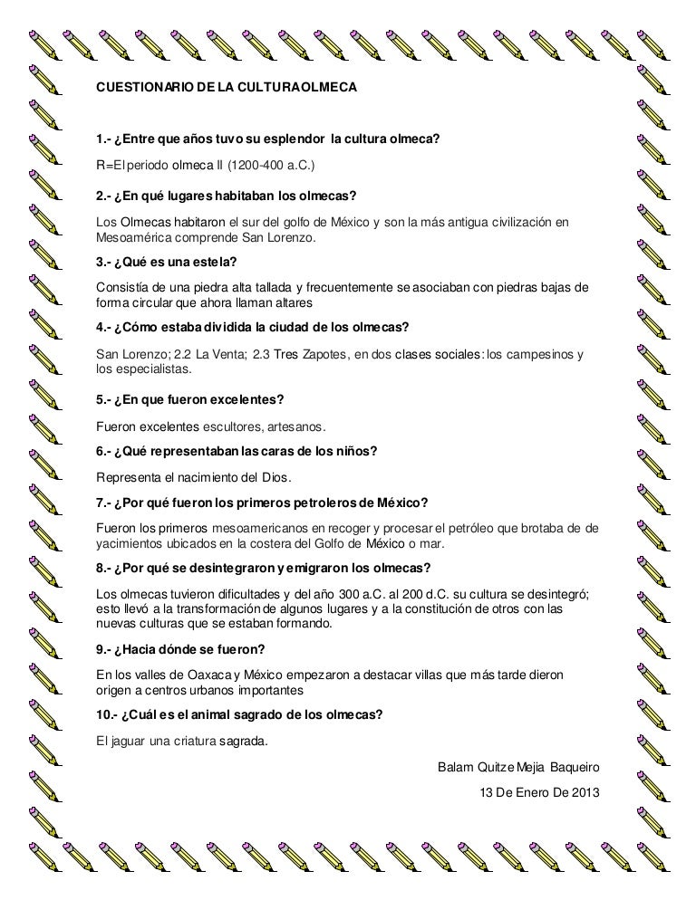 cuestionario de la cultura olmeca cuestionario de la cultura olmeca