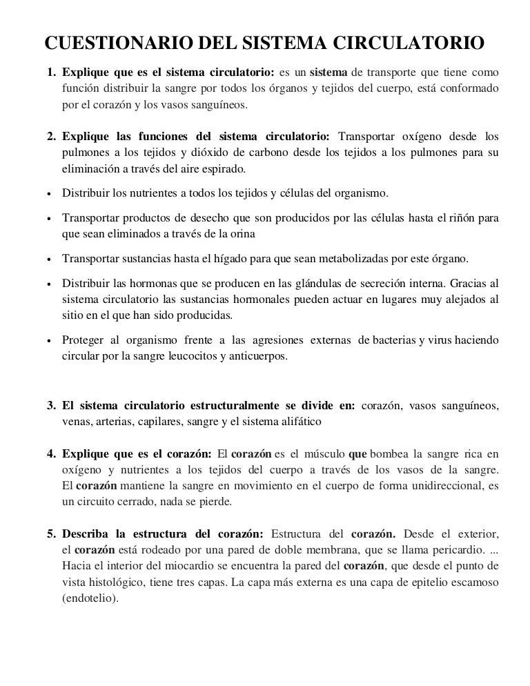 Cuestionario Del Sistema Circulatorio PDF Cuestionario Del Sistema Circulatorio PDF