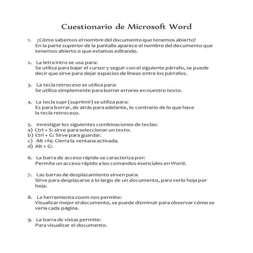 Cuestionario de microsoft word