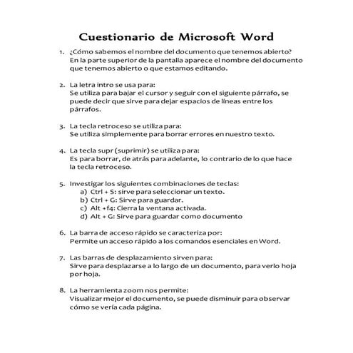 Cuestionario de microsoft word