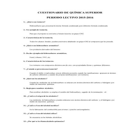 Cuestionario de quimica primer quimestre