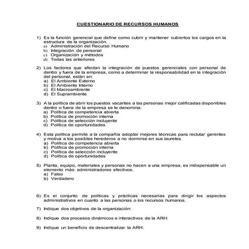 Cuestionario de control interno | PDF
