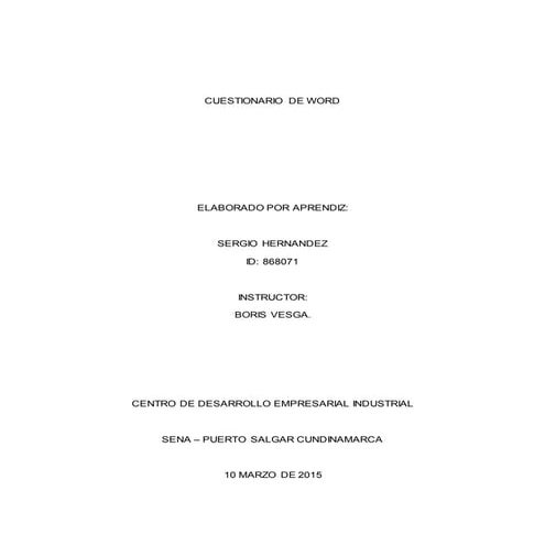 Cuestionario de word