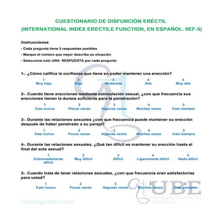 Cuestionario disfuncion erectil iief 5 español | PDF