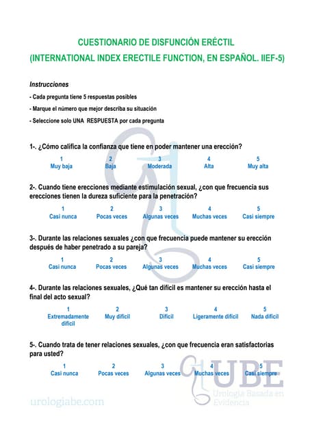 Cuestionario disfuncion erectil - IIEF-5, en Español | PDF