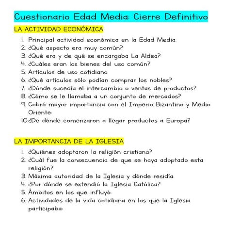 Cuestionario edad media