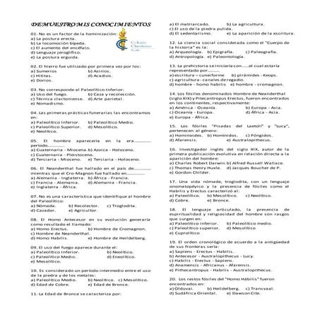 Cuestionario hominizacion