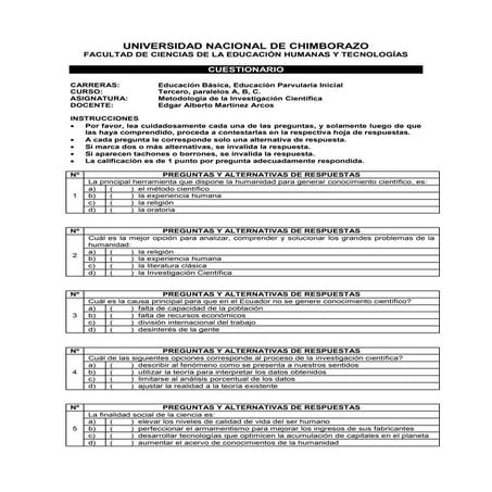 Cuestionario metodologia de la investigacion