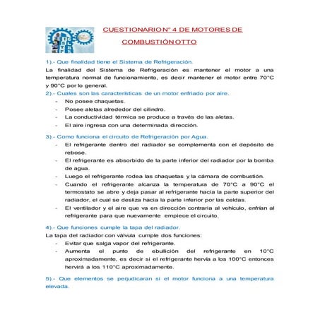 Sistema de Refrigeración - cuestionario N° 4