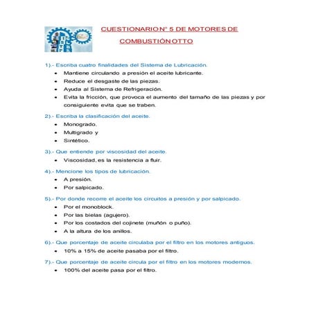 Sistema de Lubricación - Cuestionario N° 5
