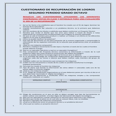 Cuestionario recuperación de logros segundo periodo grado octavo