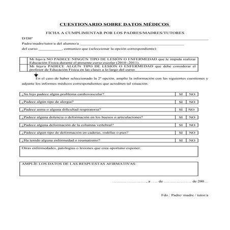 Cuestionario sobre datos médicos