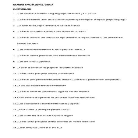 Cuestionario video grandes civilizaciones