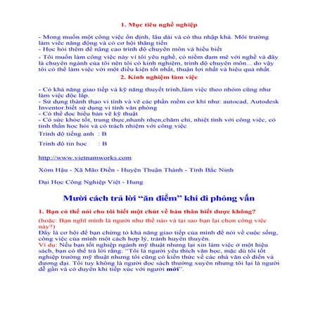 Câu hỏi phỏng vấn tiêu chuẩn (tieng viet)