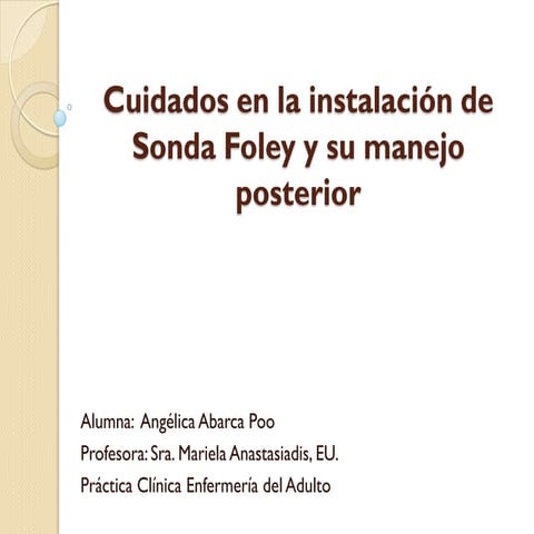 Cuidados en la instalación de sonda foley y manejo posterior