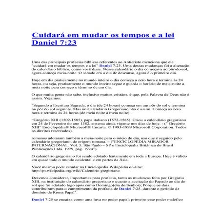 Cuidará em mudar os tempos e a lei daniel 7
