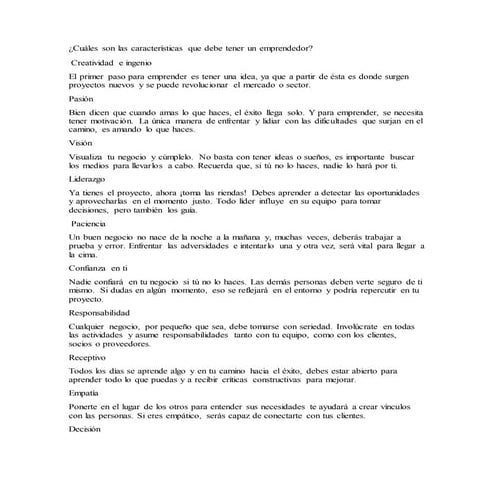 Cuáles son las características que debe tener un emprendedor