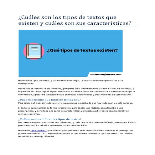¿Cuáles son los tipos de textos que existen y cuáles son sus características?