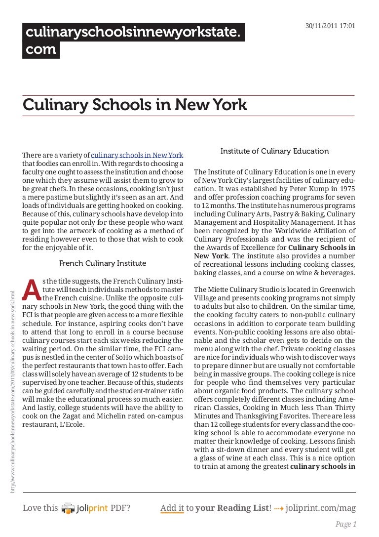 Culinary schools in new york