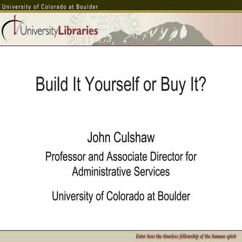 Culshaw, "Build it Yourself or Buy it?"