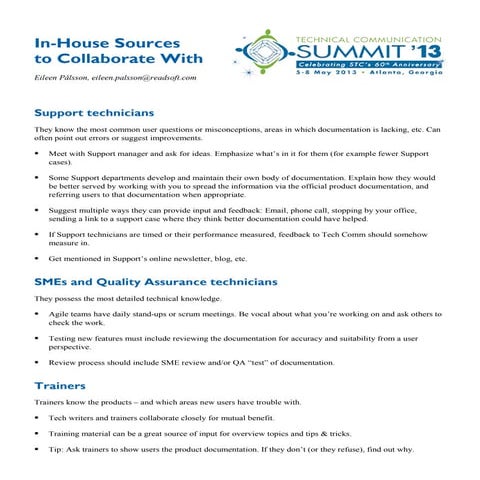 Cultivating in house sources of documentation - handout a4 format