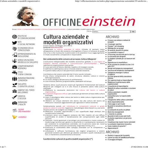 Cultura aziendale e modelli organizzativi 4 maggio 2013