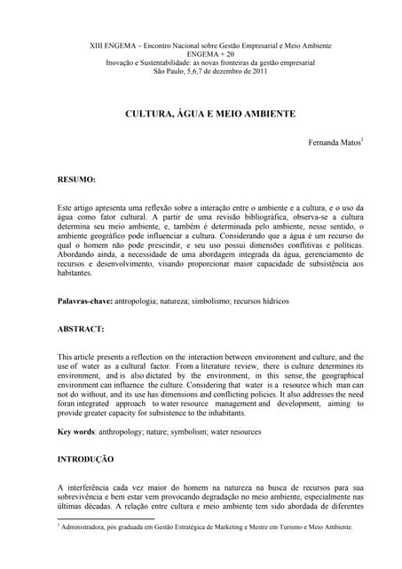 Cultura, Água e Meio ambiente